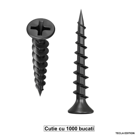 Sisteme de Fixare - Set 1000 Suruburi autofiletante pentru gips-carton, 3.5x55 mm, filet rapid pentru lemn, cap inecat PH2,otel fosfatat