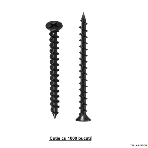 Sisteme de Fixare - Set 1000 Suruburi autofiletante pentru gips-carton, 4.8x120 mm, filet rapid pentru lemn, cap inecat PH2, otel fosfatat