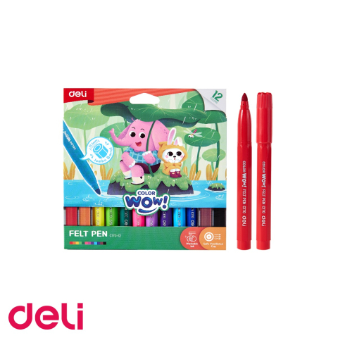Birotica papetarie - Set 12 carioci jumbo Deli ColorWow, cerneala lavabila, varf rotund rezistent, pentru copii