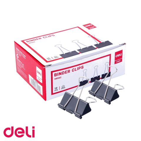 Clipsuri de birou - Set 12 clipsuri hartie Deli, metal nichelat 41mm, pentru organizarea documentelor la birou