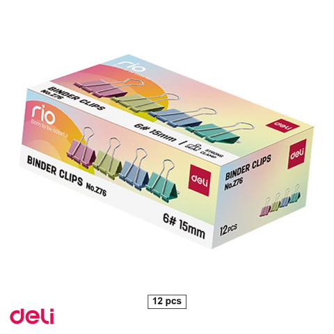 Clipsuri de birou - Set 12 clipsuri pentru hartie Deli din metal, 15 mm, in cutie de carton, colorate