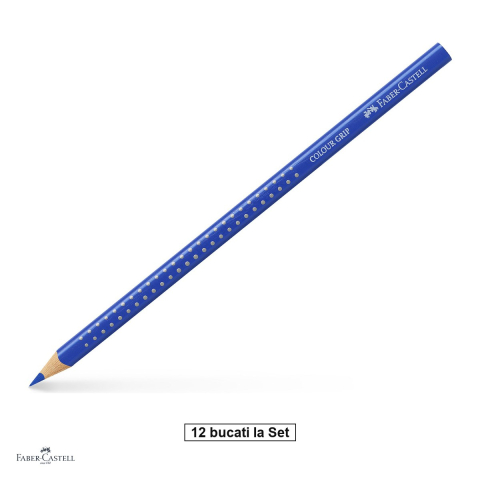 Creioane colorate si carioci - Set 12 creioane colorate Faber-Castell Grip albastru cobalt, forma triunghiulara ergonomica, pentru copii