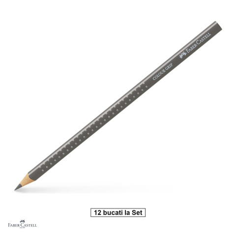 Creioane colorate si carioci - Set 12 creioane colorate Faber-Castell Grip, culoare gri cald, forma triunghiulara ergonomica, pentru copii