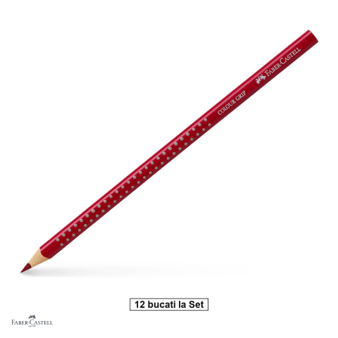 Creioane colorate si carioci - Set 12 creioane colorate Faber-Castell Grip, culoare rosu caramiziu, forma triunghiulara ergonomica, pentru copii