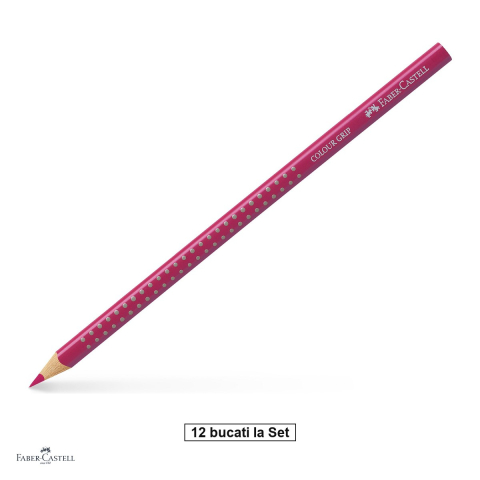 Creioane colorate si carioci - Set 12 creioane colorate Faber-Castell Grip fuchsia, forma triunghiulara ergonomica, pentru copii