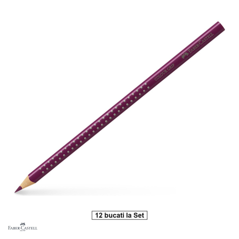 Creioane colorate si carioci - Set 12 creioane colorate Faber-Castell Grip Magenta, forma triunghiulara ergonomica, pentru copii