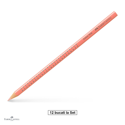 Creioane colorate si carioci - Set 12 creioane colorate Faber-Castell Grip, nuanta flesh deschis, forma triunghiulara ergonomica, pentru copii