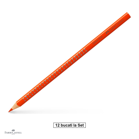 Creioane colorate si carioci - Set 12 creioane colorate Faber-Castell Grip portocaliu, forma triunghiulara ergonomica, pentru copii