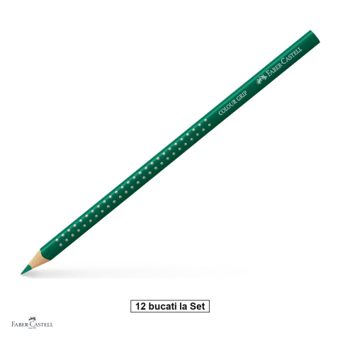 Creioane colorate si carioci - Set 12 creioane colorate Faber-Castell Grip, verde phtalo, forma triunghiulara ergonomica, pentru copii