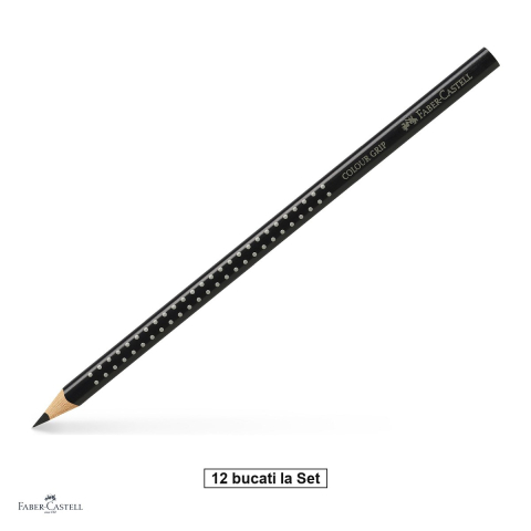 Creioane colorate si carioci - Set 12 creioane colorate negre Faber-Castell Grip, forma triunghiulara ergonomica, pentru copii