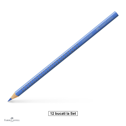 Creioane colorate si carioci - Set 12 creioane colorate triunghiulare Faber-Castell Grip, albastru ultramarin deschis, ergonomic, pentru copii