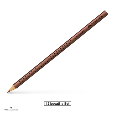 Creioane colorate si carioci - Set 12 creioane colorate triunghiulare Faber-Castell Grip, culoare cupru, ergonomic, pentru copii