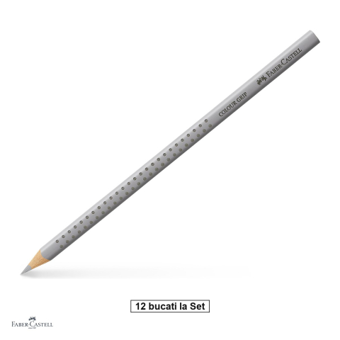 Creioane colorate si carioci - Set 12 creioane colorate triunghiulare Faber-Castell Grip, culoare gri rece, ergonomic, pentru copii