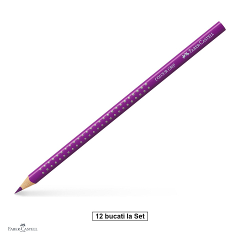 Creioane colorate si carioci - Set 12 creioane colorate triunghiulare Faber-Castell Grip, culoare Violet Crimson, ergonomic, pentru copii