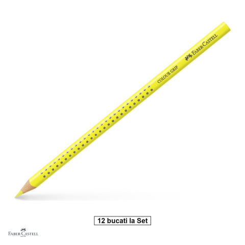 Creioane colorate si carioci - Set 12 creioane colorate triunghiulare Faber-Castell Grip, galben deschis, ergonomic, pentru copii
