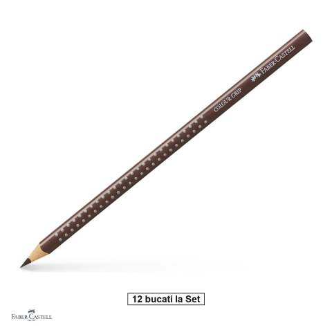 Creioane colorate si carioci - Set 12 creioane colorate triunghiulare Faber-Castell Grip, maro Van Dyke, ergonomic, pentru copii