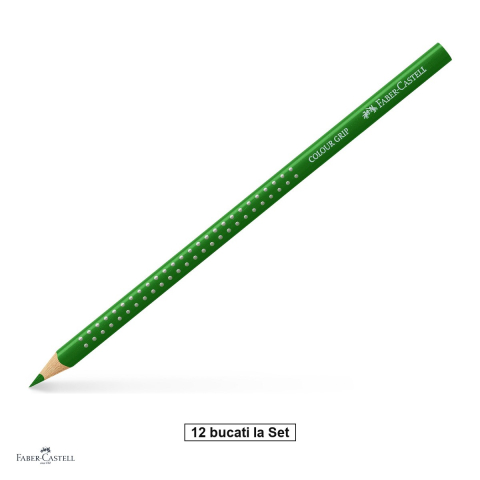 Creioane colorate si carioci - Set 12 creioane colorate verzi Faber-Castell Grip, forma triunghiulara ergonomica, pentru copii