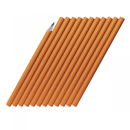 Masurare distante si dimensiuni - Set 12 creioane dulgher HB pentru lemn, hartie, carton, piatra, beton si caramida, lungime 18 cm, 41723, portocaliu si negru