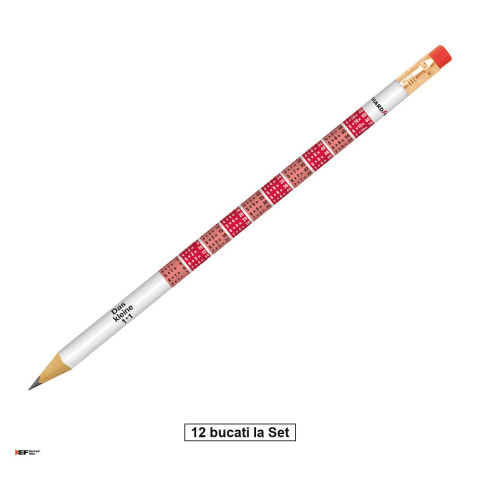 Birotica papetarie - Set 12 creioane grafit 1x1 (tabla inmultirii), duritate B, Eberhard Faber, rotund, cu radiera