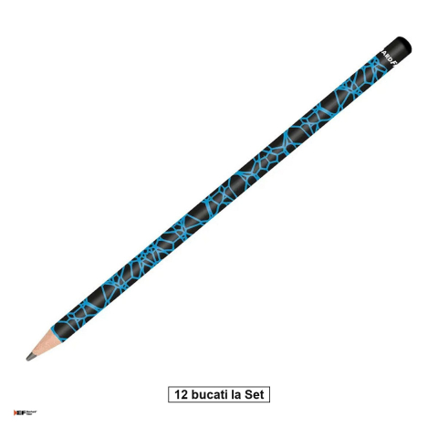 Birotica papetarie - Set 12 creioane grafit Eberhard Faber, duritate HB, fara radiera, corp negru-neon