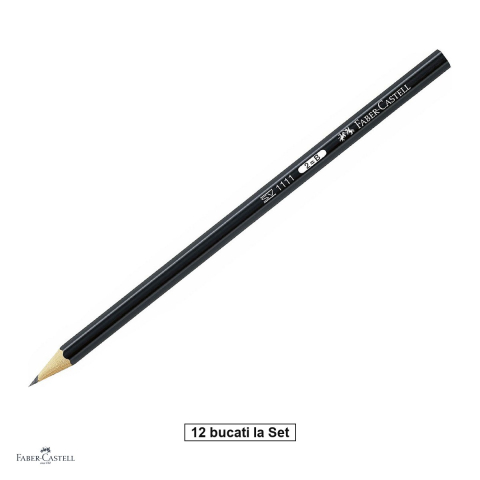 Birotica papetarie - Set 12 creioane grafit Faber-Castell 1111, duritate B, fara radiera, corp negru mat, mina rezistenta la rupere (lipire SV)