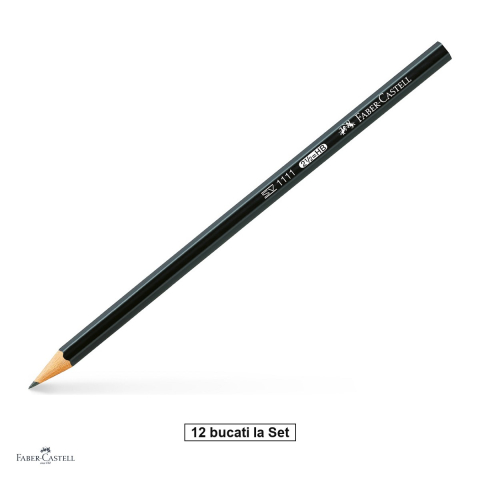 Birotica papetarie - Set 12 creioane grafit Faber-Castell 1111, duritate HB, fara radiera, corp hexagonal negru mat, mina rezistenta la rupere (lipire SV)