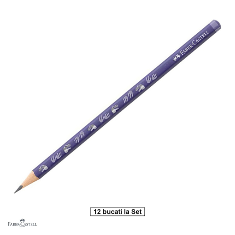 Birotica papetarie - Set 12 creioane grafit Faber-Castell Dino, duritate HB, forma triunghiulara ergonomica, mina rezistenta la rupere (lipire SV), camp pentru nume