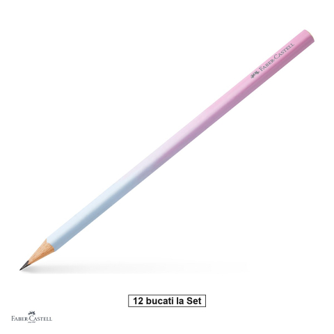 Birotica papetarie - Set 12 creioane grafit Faber-Castell Flow, duritate B, forma triunghiulara ergonomica, roz-bleu