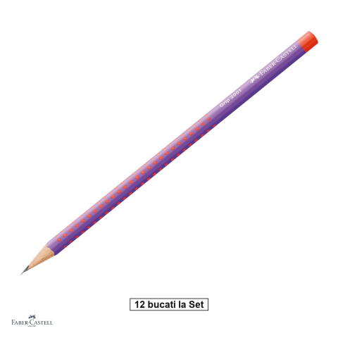 Instrumente de scris - Set 12 creioane grafit Faber-Castell Grip 2001 Flow, duritate B, forma triunghiulara ergonomica, zona Grip antiderapanta, mina rezistenta la rupere (lipire SV), lac pe baza de apa, Punchy Melon