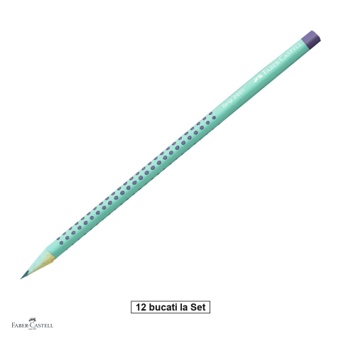 Instrumente de scris - Set 12 creioane grafit Faber-Castell Grip 2001 Flow, duritate B, forma triunghiulara ergonomica, zona Grip antiderapanta, mina rezistenta la rupere (lipire SV), lac pe baza de apa, Buzzing Blue