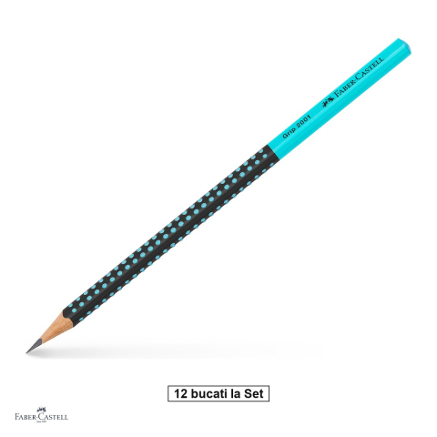 Instrumente de scris - Set 12 creioane grafit Faber-Castell Grip 2001 Two Tone, duritate HB, forma triunghiulara ergonomica, zona Grip antiderapanta, mina rezistenta la rupere (lipire SV), lac pe baza de apa, negru/turcoaz