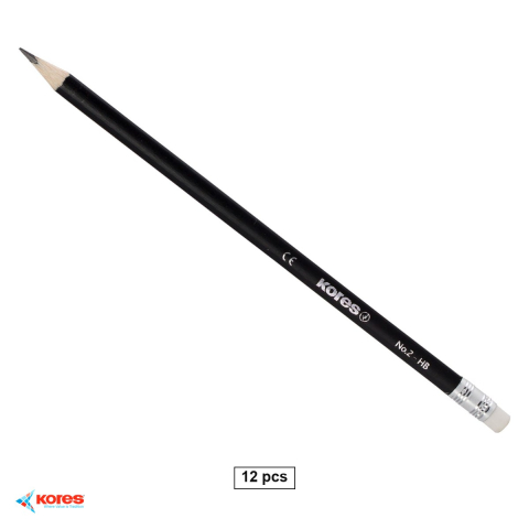 Birotica papetarie - Set 12 creioane grafit Kores, HB, cu radiera, triunghiulare