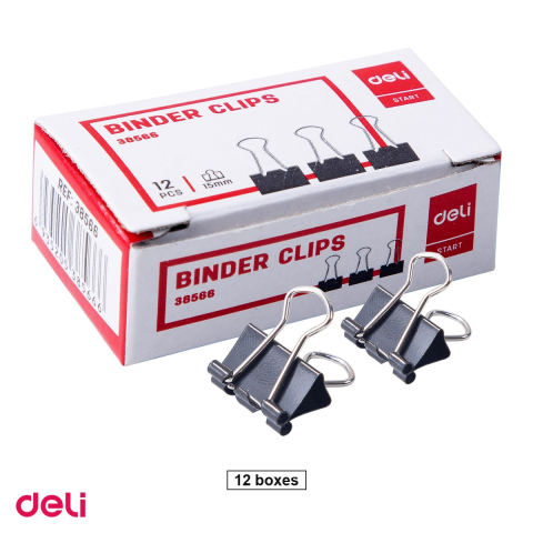 Clipsuri de birou - Set 12 cutii clipsuri pentru hartie Deli cu clema nichelata, 15 mm, 12 bucati pe cutie