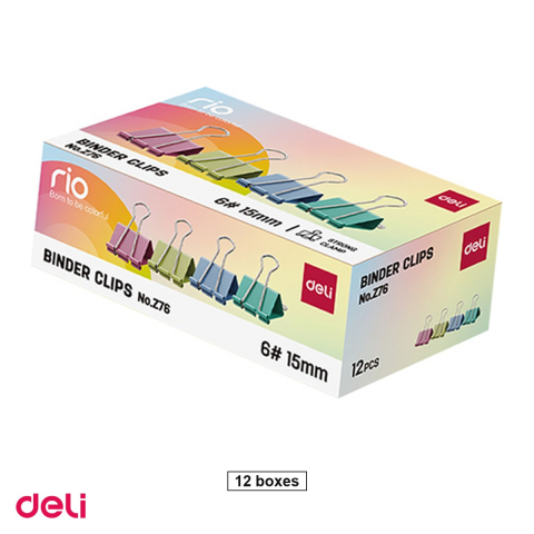 Clipsuri de birou - Set 12 cutii clipsuri pentru hartie Deli din metal, 15 mm, 12 bucati pe cutie, colorate