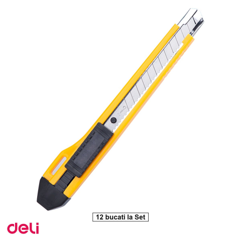 Unelte de mana - Set 12 cuttere mici Deli, sina metalica si lama din inox, pentru taieturi precise la birou si acasa