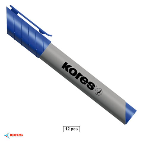 Accesorii prezentare - Set 12 markere flipchart Kores Eco, varf rotund 3 mm, cerneala albastra pe baza de apa, pentru prezentari si sedinte