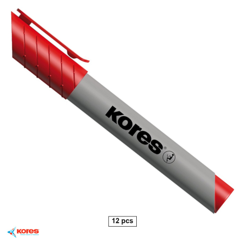 Accesorii prezentare - Set 12 markere flipchart Kores, varf rotund 3 mm, cerneala rosie pe baza de apa, eco, pentru prezentari si sedinte