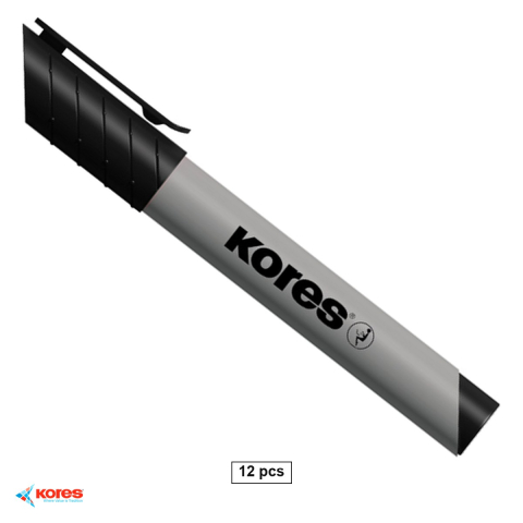 Accesorii prezentare - Set 12 markere flipchart negre Kores Eco, varf rotund 3 mm, cerneala pe baza de apa, pentru prezentari si sedinte