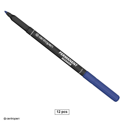 Instrumente de scris - Set 12 markere permanente Centropen 2536, varf rotund 1 mm, cerneala albastra