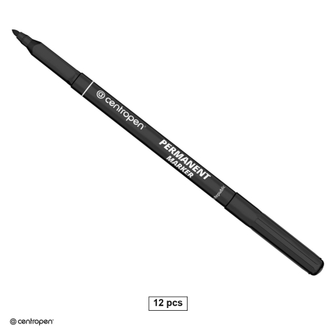 Instrumente de scris - Set 12 markere permanente Centropen 2536, varf rotund 1 mm, cerneala neagra