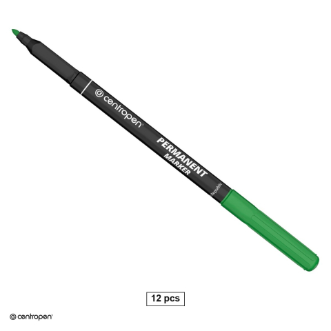 Instrumente de scris - Set 12 markere permanente Centropen 2536, varf rotund 1 mm, cerneala verde