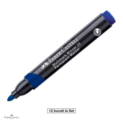 Instrumente de scris - Set 12 markere permanente Faber-Castell Multimark Winner 23, varf rotund, albastru