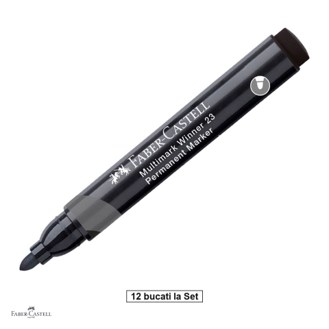 Instrumente de scris - Set 12 markere permanente Faber-Castell Multimark Winner 23, varf rotund, negru