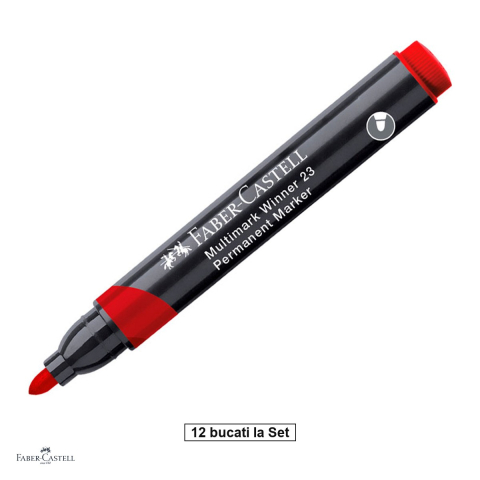 Instrumente de scris - Set 12 markere permanente Faber-Castell Multimark Winner 23, varf rotund, rosu