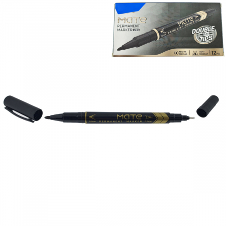 Marker permanent - Set 12 markere permanente negre cu 2 varfuri de 0.5mm si 1mm, pentru suprafete diverse