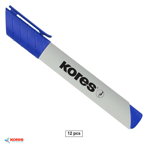 Accesorii prezentare - Set 12 markere whiteboard Kores Eco, varf 3mm, culoare albastra, scriere fluida pe table albe