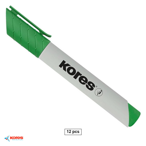 Accesorii prezentare - Set 12 markere whiteboard Kores Eco, varf 3mm, culoare verde