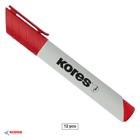 Accesorii prezentare - Set 12 markere whiteboard Kores Eco, varf rotund 3mm, cerneala rosie, uscare rapida, fabricat din plastic reciclat