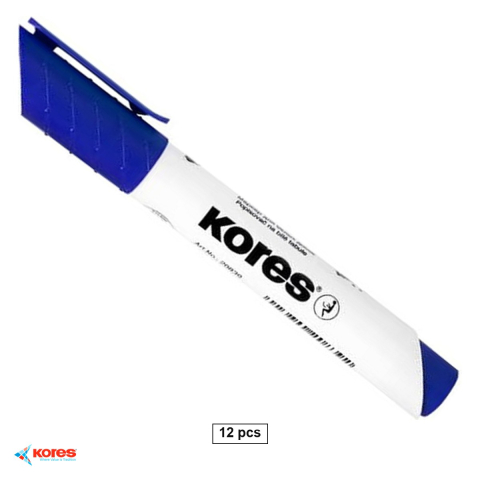Accesorii prezentare - Set 12 markere whiteboard Kores, varf Easy Flow 3mm, culoare albastra, pentru whiteboard si flipchart