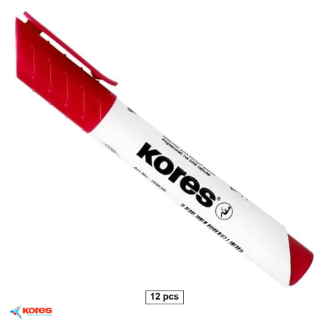 Accesorii prezentare - Set 12 markere whiteboard Kores, varf rotund 3mm, cerneala rosie, uscare rapida, pentru tabla alba si flip chart